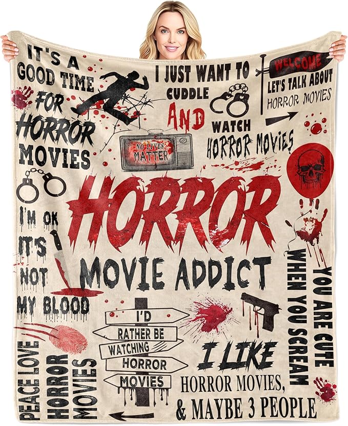 LNKRFRPA Horror Movie Gifts Blanket 60"x50", Horror-Movie Lovers Gifts for Women/Men, Scary Movies Lovers Gifts, Halloween Party Decorations, Horror-Movies Watching Blanket