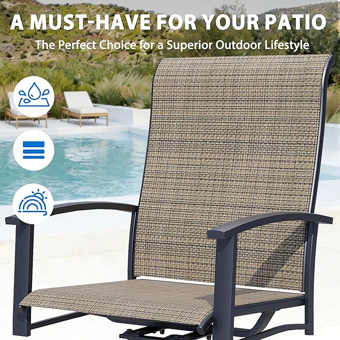 Patio Swivel Chairs Set of 4, All-Weather Metal Outdoor Dining Set with Breathable Mesh Seat, Lightweight Mocha Swivel Bistro Chairs for Garden, Deck, Porch - Cool & Comfortable Relaxation