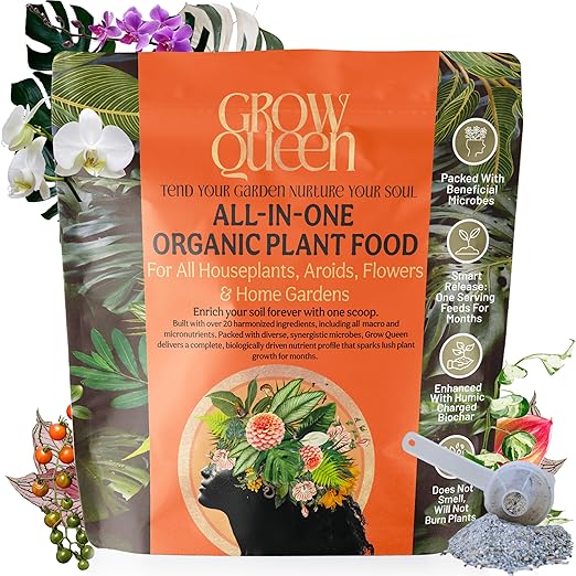 Grow Queen The All-in-One Complete Organic Plant Food, Indoor Plant Food for Houseplants, Organic Fertilizer for Vegetable Gardens, 3lb =75 Formulated Servings Feeds 150 gal Instantly and Slow Release