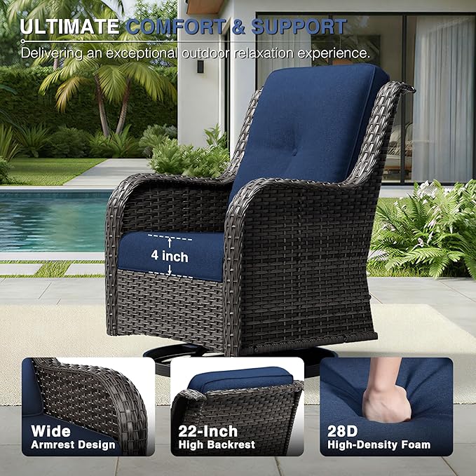 Joyside 8 Piece Wicker Patio Furniture Set, Outdoor Swivel Rocker Patio Chairs with High Back, Deep Seating, Wide Armrest, Thickened Cushions, Outdoor Furniture for Deck, Porch Use