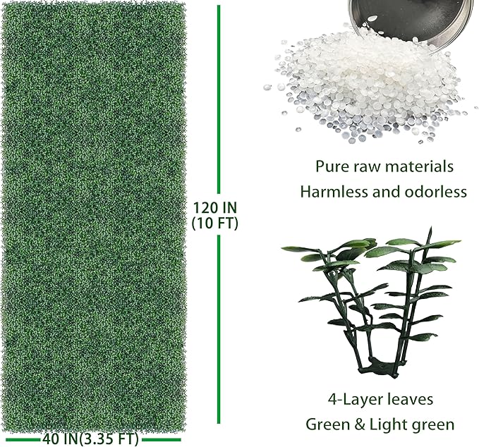 ODTORY Artificial Boxwood Roll Panels:40 X 120 in(33.5 sqft) UV-Anti More Dense Greenery Grass Wall Backdrop Panels for Indoor Outdoor Green Home Decor & Ivy Fence Covering Privacy