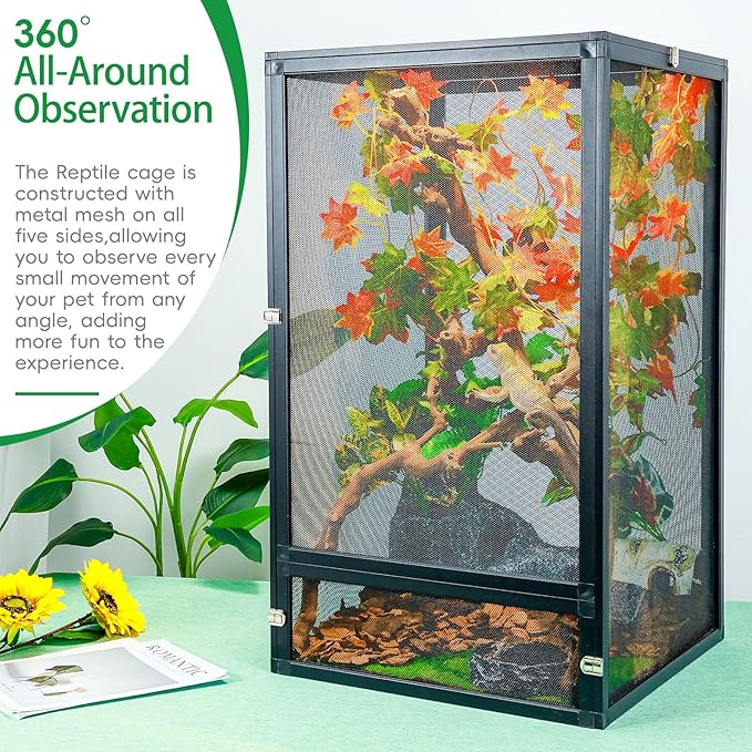BINANO 33 Gal Detachable and Foldable Reptile Butterfly Cage Terrarium, 360° Observation, Airflow, Interaction in Gecko Tank for Crested Geckos, Leopard Geckos, Chameleons, Bearded Dragons