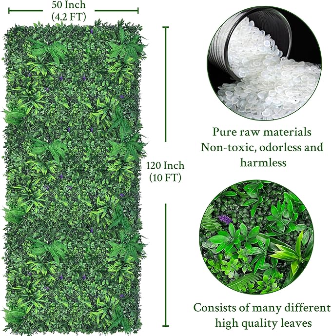 ODTORY Artificial Greenery Wall Panels: 50'' x 120'' UV-Anti Faux Greennery Grass Wall Privacy Backdrop Fence Screen for Garden Fence Covering Privacy, Outdoor Indoor Home Decor