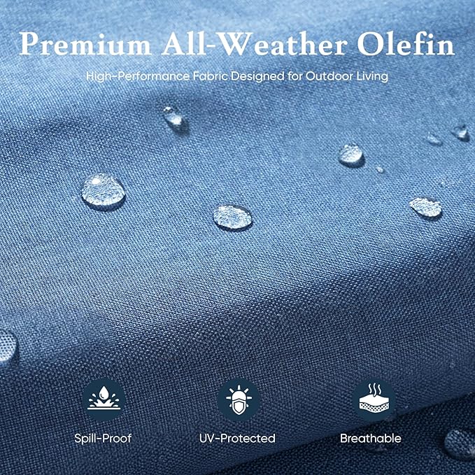 Belord Luxury 6" Thick Cushioned 7 Pieces Patio Furniture Set with Outdoor Couch, Wicker Outdoor Conversation Set with High Back Swivel Rocker Chairs for Deck Porch Yard and Poolside - Grey+Blue