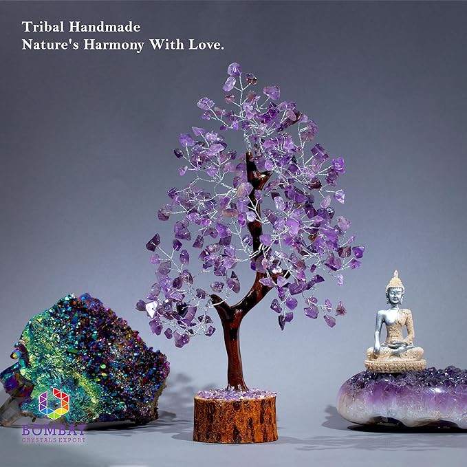 Amethyst Crystal of Life with Silver Wire, Feng Shui Gemstone Bonsai Chakra Tree for Healingof Life Decor, Spiritual Crystal Gifts for Women and Men, Moneyfor Meditation and Reiki