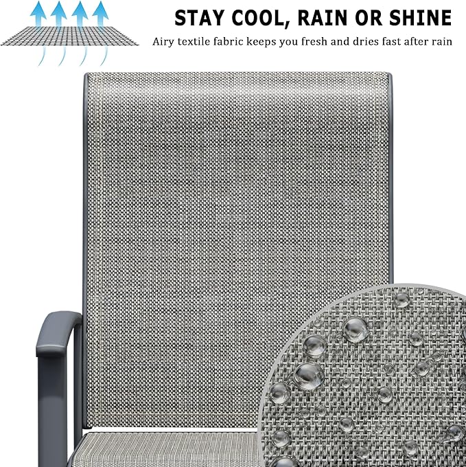 Outdoor Swivel Dining Chair Set of 4, All Weather Patio Dining Chair with Textilene High Back and Metal Frame for Backyard, Lawn Garde and Deck, Grey