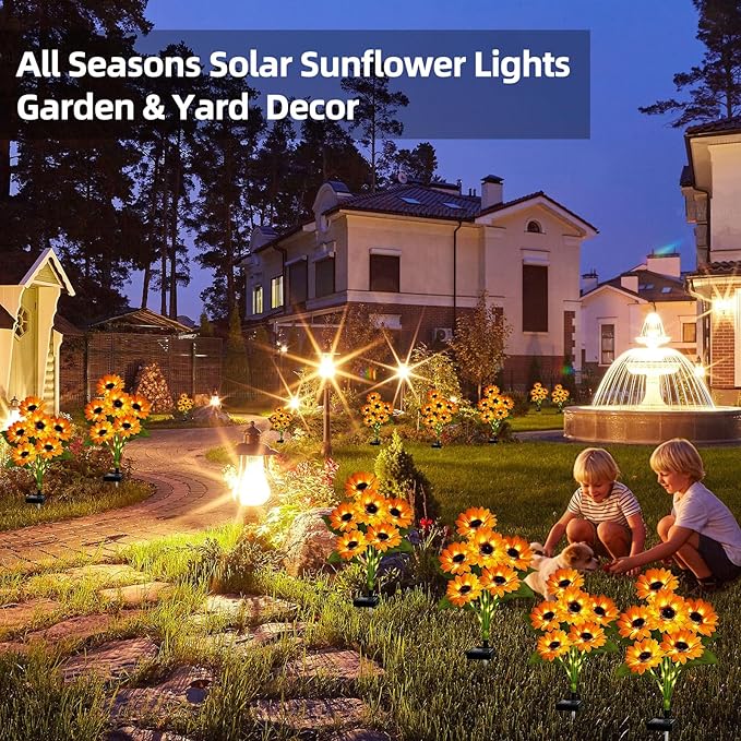 Solar Sunflower Lights Outdoor Garden Yard Decor Waterproof, 2 Pack with 12 Sunflowers Lights, Flowers Decorations Christmas Birthday Gifts for Mom Women Grandma