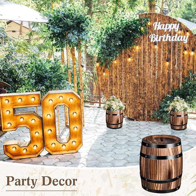 6 Pcs Wood Wine Barrel Vase Vintage Flower Vase Container Rustic Barrel Planter for Wedding Reception Table Decoration Home Indoor Outdoor Garden Kitchen Party (8 x 6.5 Inch)