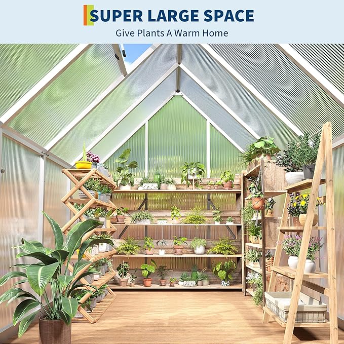 IDEALHOUSE 6x7 FT Greenhouse for Outdoors, Lockable Door and Ajustable Roof Vent, Polycarbonate Greenhouse with Windproof Aluminum Frame, Aluminum Walk-in Greenhouses, for Backyard, Lawn