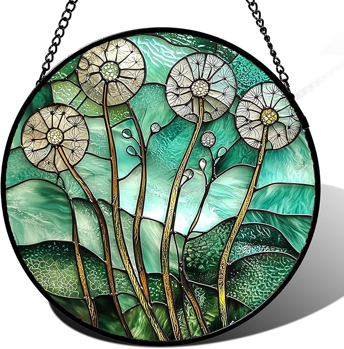 AMDERVEN Stained Glass Window Hanging, Green Abstract Lotus Leaves Tree Sun Catcher for Window Door Home Decor Plant Suncatcher Christmas Mother's Day Birthday Gifts for Women Men Mom Nana 9.8 in