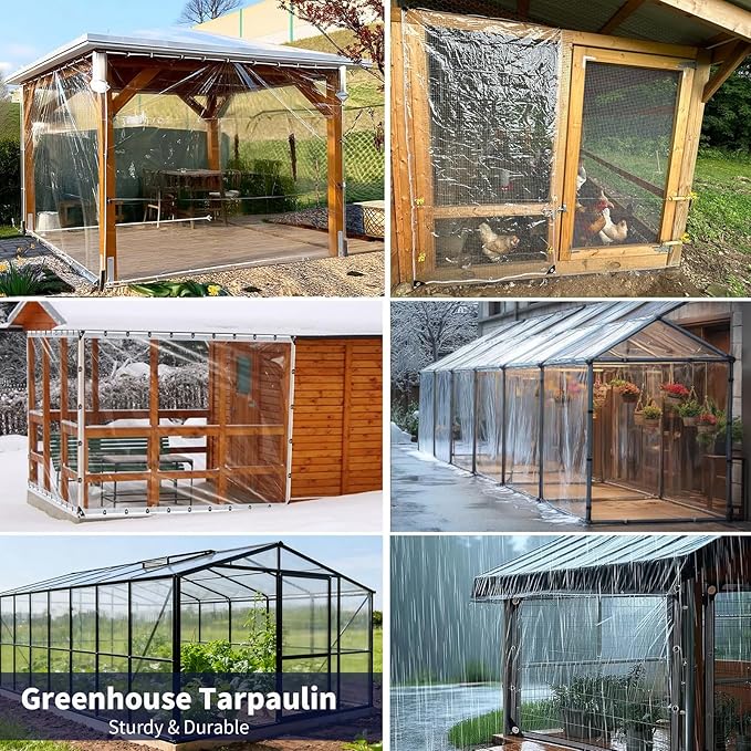 Clear Vinyl Tarp 3.3'x8.2' Clear Tarps Heavy Duty Waterproof 14 Mil Thicken Transparent Waterproof Tarpaulin Clear Tarps with Grommets for Covering Garden Plant Patio Greenhouse Tarp