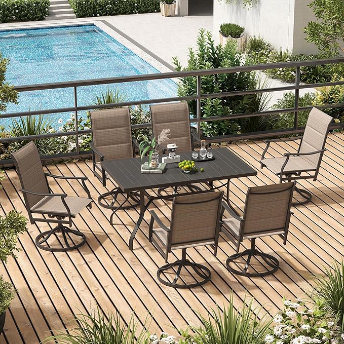Soohow Patio Dining Chairs Set of 2, Swivel Outdoor Patio Chair with Paded Textilene Fabric, All Weather Outdoor Seats Ergonomic Comfort, Perfect Seats for Backyard, Balcony, and Garden