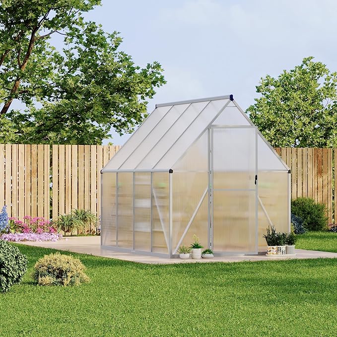 6X7 ft Polycarbonate Greenhouse with Aluminum Frame, Polycarbonate Greenhouse for Outdoors, Greenhouses with Ventilation, Aluminum Large Walk-in Greenhouses for Outside