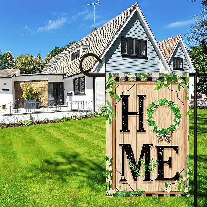 Spring Garden Flags 12x18 Double Sided Flag Garden Decor HOME with Greenery and Floral Accents Spring Gardens Flags For Outside Springs Decor Outdoor Yard Decoration