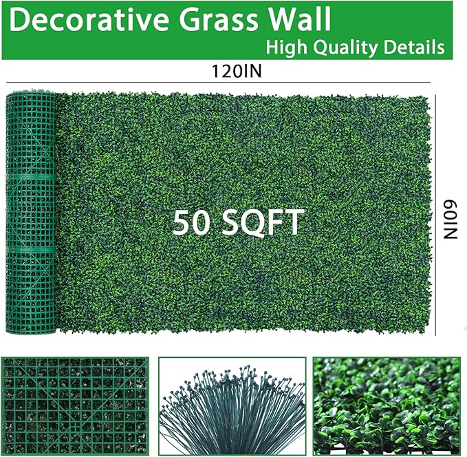 Yangrass Boxwood Roll Panels, 60"x120" Artificial Ivy Privacy Fence Screen, UV-Anti Faux Boxwood Roll Grass Wall Panels for Garden Patio Balcony Privacy