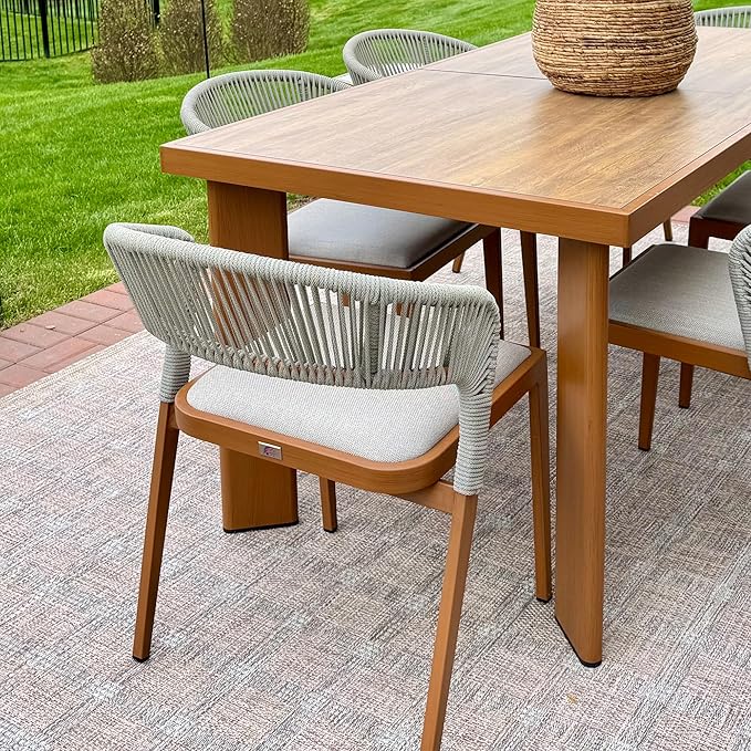 PURPLE LEAF 2 Pieces Outdoor Dining Chair All-Weather Rattan Wicker Aluminum Frame Patio Dining Chair for Lawn Garden Backyard Deck with Cushion, Deep Teak