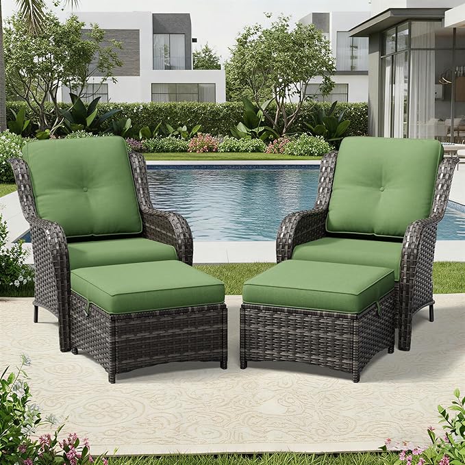 Joyside 4 Piece Wicker Patio Furniture Set, Rattan Patio Chairs with High Back, Deep Seating, Wide Armrest, Thickened Cushions, Outdoor Furniture for Deck, Porch Use