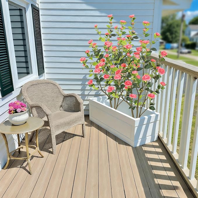 Nafresh 5FT Lush Artificial Pink Camellia Tree Outdoor 2 Pack, 60inch Faux Camellia Plant, Fake Camellia Flowers Tree for Indoor Outdoor Living Room Home Patio Front Door Garden Decor