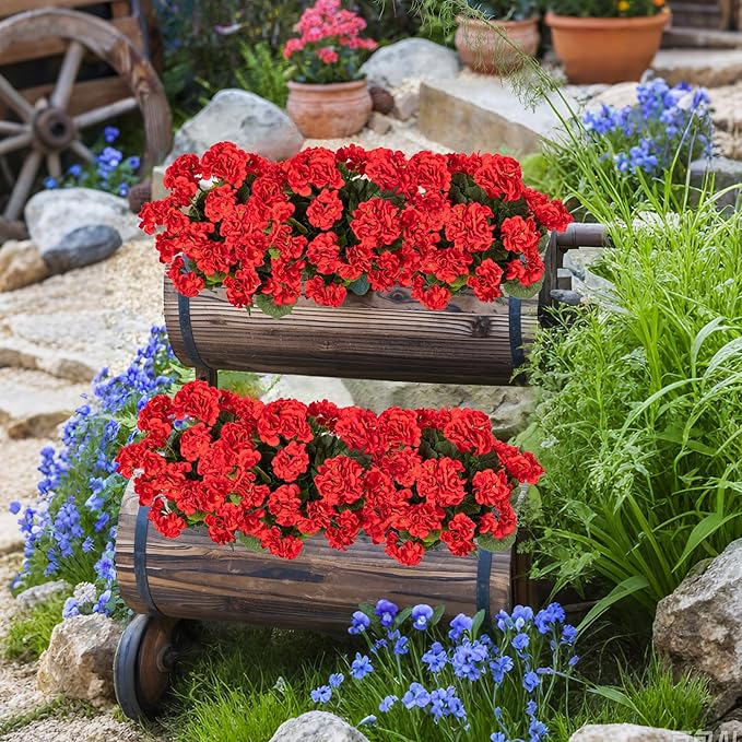 Uqueeten Artificial Flowers for Outdoors Artificial Geranium,8PCS Fake Flower Geranium Artificial Plant Home Decor,Silk Geraniums Artificial Flowers Realistic Outdoor Flower Decoration (Red) 14.4"