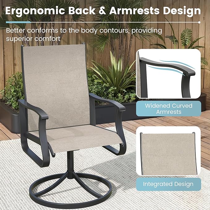 Patio Swivel Chairs Set of 2, Outdoor Dining Chairs with High Back, 360° Swivel Rocker Chair in All-Weather Textilene & Metal Frame for Garden, Porch, Backyard, Balcony(Beige)