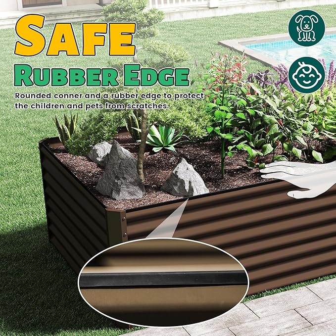 Domi 8×4×2 ft Galvanized Raised Garden Bed, Outdoor Planter Garden Boxes Large Metal Planter Box for Gardening Vegetables Fruits Flowers, Brown