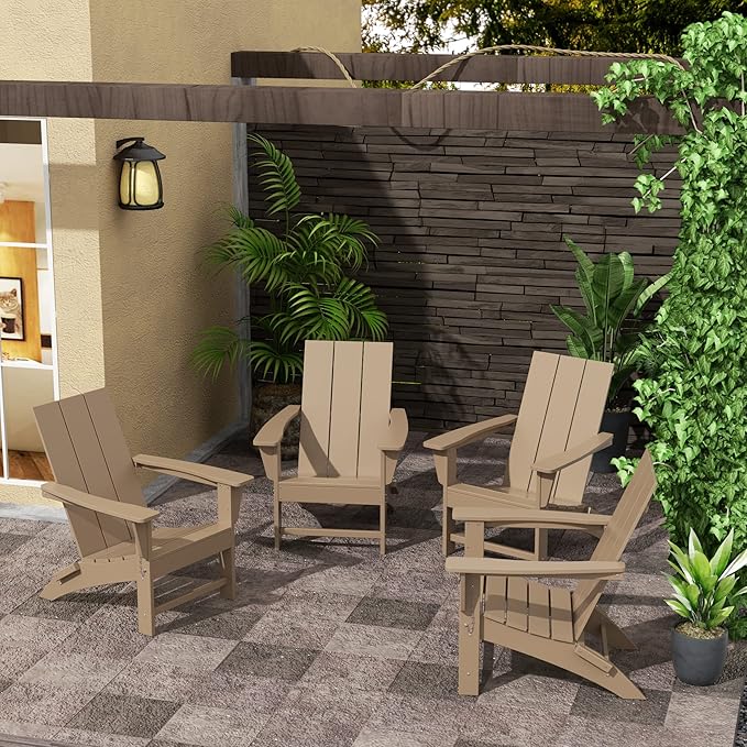 WestinTrends Ashore Modern Outdoor Folding Adirondack Chair (Set of 4), Weathered Wood