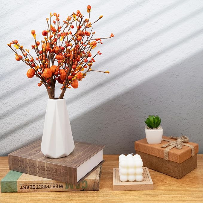 4Pcs Fall Artificial Berry Stems Orange Pumpkin Picks Fall Floral Picks Autumn Decor Thanksgiving Harvest Home Vase Festival Pumpkin Decor Thanksgiving Decorations
