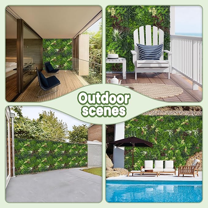 DOPGIB Artificial Grass Wall Boxwood Plant Panel: 20"x20"(6P) UV Resistant Green Leaves Faux for Interior Wall Backdrop,Garden and Indoor Outdoor Wall&Fence Covering Privacy，Party Wall Fence Decor
