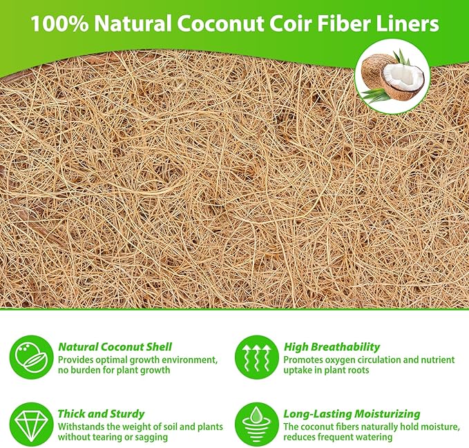 Legigo 4 Pack 24 Inch Square Coco Liners Planter Baskets Liner- Natural Coconut Coir Basket Liner Replacement, Window Box Liners Trough Coconut Liners for Wall Planter Garden Deck Fence Flower Baskets