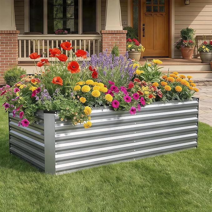 STBoo 6x3x2FT Galvanized Raised Garden Bed, Outdoor Metal Raised Planter Box for Vegetables, Elevated Rust-Resistant Rectangle Gardening Container Kit with Reinforced Panels for Backyard,Patio(Silver)