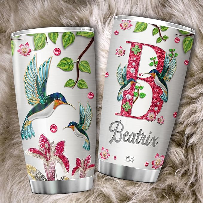 Personalized Initial Coffee Tumbler Hummingbird Custom Name Birthday Gifts For Women Mom Travel Mug With Lid Insulated Cup Cold Steel Tumblers Inspirational Quotes Jewelry Styles