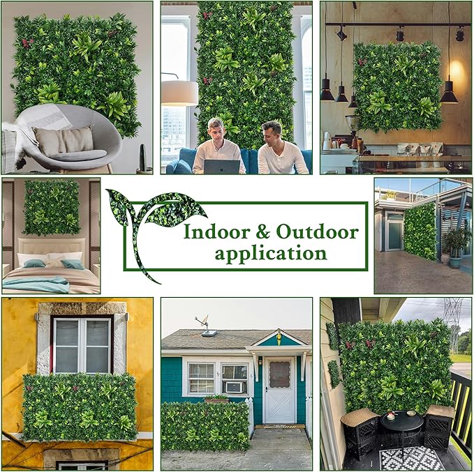 ODTORY Artificial Boxwood Panels: 20"x20" 12P UV-Anti Fake Grass Ivy Privacy Hedge Greenery Backdrop Fence Wall Screen for Garden Fence Covering Privacy, Outdoor Indoor Home Decor