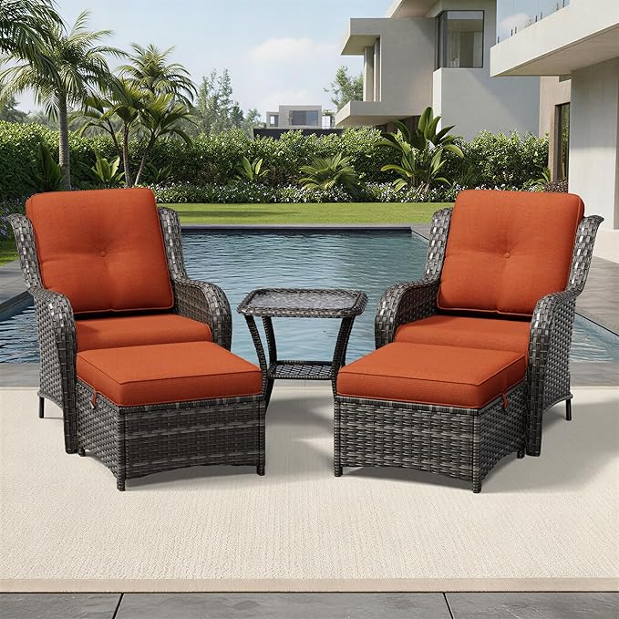Joyside 5 Piece Wicker Patio Furniture Set, Rattan Patio Chairs with High Back, Deep Seating, Wide Armrest, Thickened Cushions, Outdoor Furniture for Deck, Porch Use