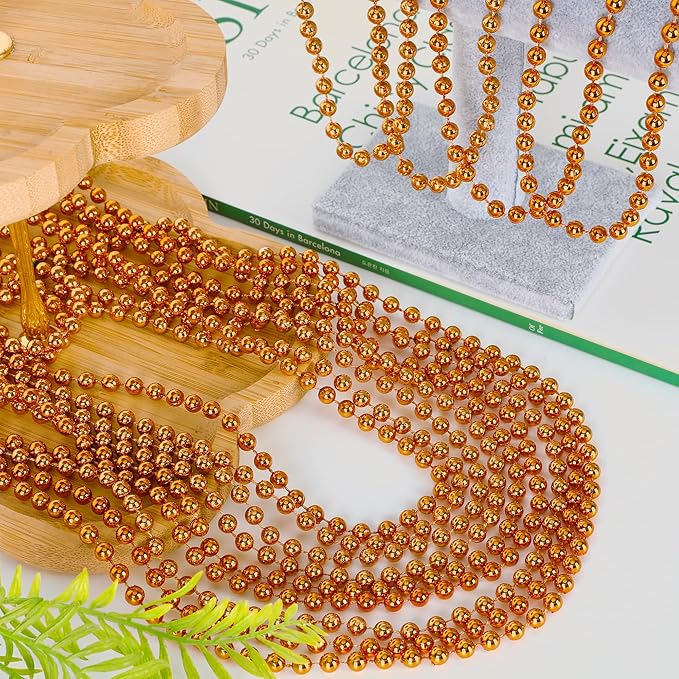 Beaded Necklace, 120 PCS Mardi Gras Accessories, 33" Orange Mardi Gras Beads, Costume Bead Necklace, Party Parade Throws Bulk for Xmas Pirate Birthday Halloween Party Supplies