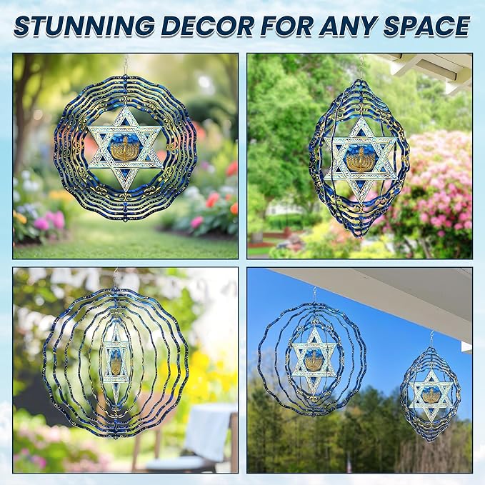 FLAGWIX Hanukkah Gifts for Women Men - Star of David 3D Stainless Steel Wind Spinners Outdoor 12in - Hanukkah Decorations, Chanukah Hanging Wind Spinners Garden Decor, Spiritual Religious Jewish Gifts