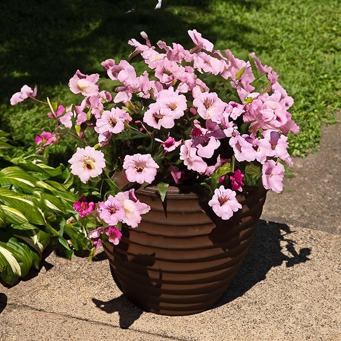Sunnydaze Ribbed 16" Outdoor Plant Pot - Polyresin Double-Walled Planter for Indoor or Outdoor Use - Rust