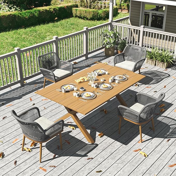 LayinSun Outdoor Dining Set for 4, 5 Pieces Patio Furniture Sets with Aluminum Dining Table and Rope Weave Chairs