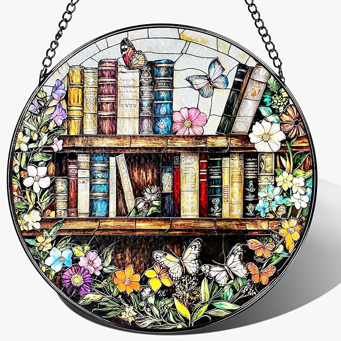 LAOWEIKI 8'' Stained Glass Suncatcher Ornament, Stained Glass Window Hanging, Sun Catchers for Windows Hanging Ornaments, Window Decor | Book Club Gift, Fantasy Book Lover Gift, Reader Gifts