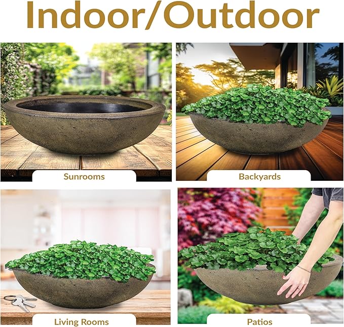 Sunnydaze Percival 20.75" Shallow Outdoor Planter Bowl for Flowers and Succulents - Polyresin Double-Walled Design - Sable - Set of 4