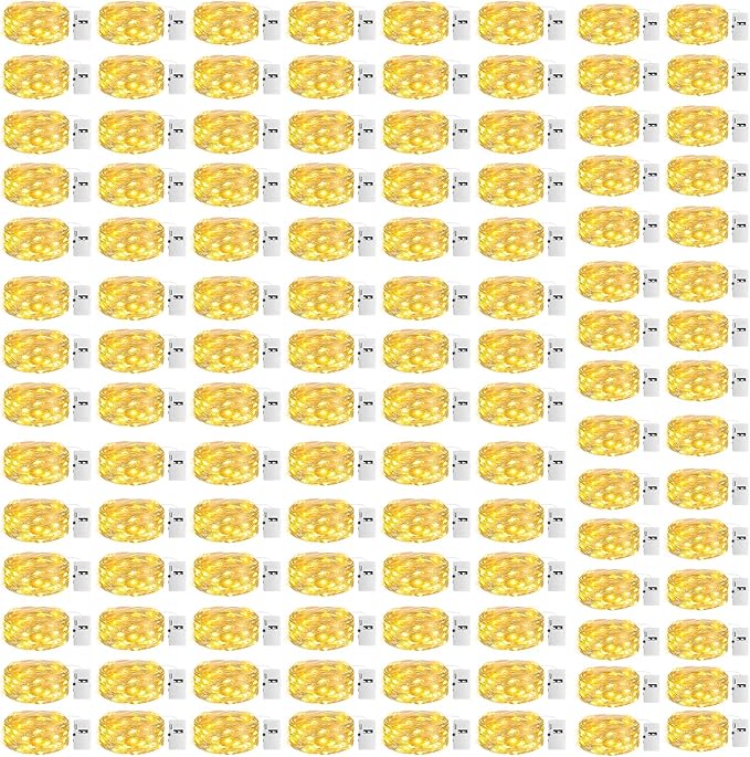 100 Pack Fairy Lights with Timer Battery Operated, 3 Modes 7ft Mini Twinkle Lights Waterproof,20 LED Bulk String Light for Mason Jars Christmas Decoration Wedding Table Centerpieces,Warm White