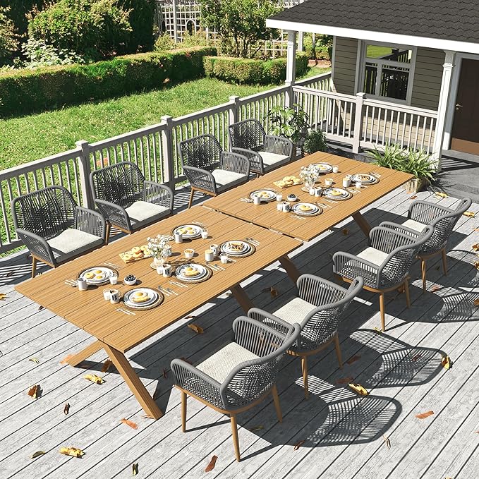LayinSun Outdoor Dining Set for 8, 10 Pieces Patio Furniture Sets with Aluminum Dining Table and Rope Weave Chairs