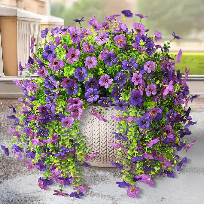 ZFProcess Artificial Hanging Flowers for Outdoors Spring Decoration, 2PCS Silk Fake Daisy Realistic Outdoor Flowers UV Resistant Porch Patio Window Yard Decor(Dark Orchid)
