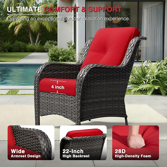 Joyside 4 Piece Wicker Patio Furniture Set, Rattan Patio Chairs with High Back, Deep Seating, Wide Armrest, Thickened Cushions, Outdoor Furniture for Deck, Porch Use