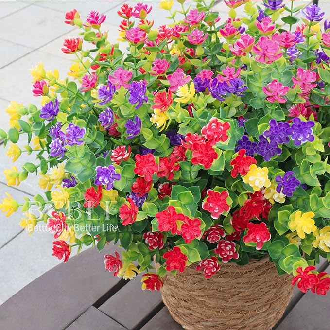 BCBLF 12 Bundles Artificial Fake Plants Flowers, Realistic Flowers Not-Fading and UV Resistant Artificial Flowers for Outdoor Indoor Décor Porch Patio Garden and Home Decoration