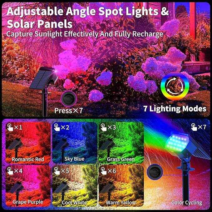 WENATY Solar Spot Lights Outdoor Color Changing, [7 Mode/12 Pack] Christmas Landscape Spotlights, Solar Light Outdoor Waterproof, Led Powered Flood Light for Outside Pathway Yard Garden Tree Halloween