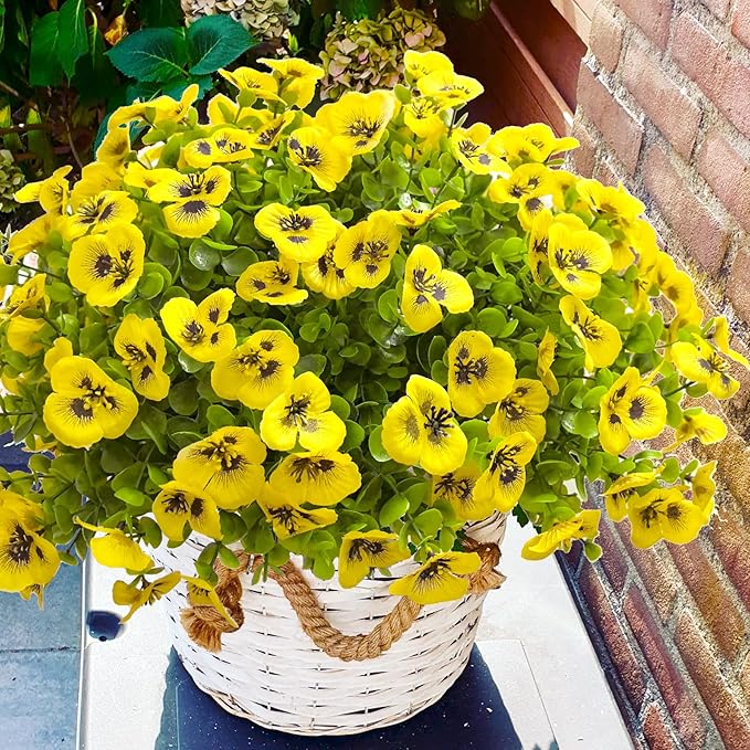 Thinktral Artificial Flowers for Outdoors Fake Plants, 12pcs Fake Flowers Artificial Plants Outdoor UV Resistant,Silk Faux Flowers Shrubs Greenery Plants for Porch Garden Patio Window Box Decor