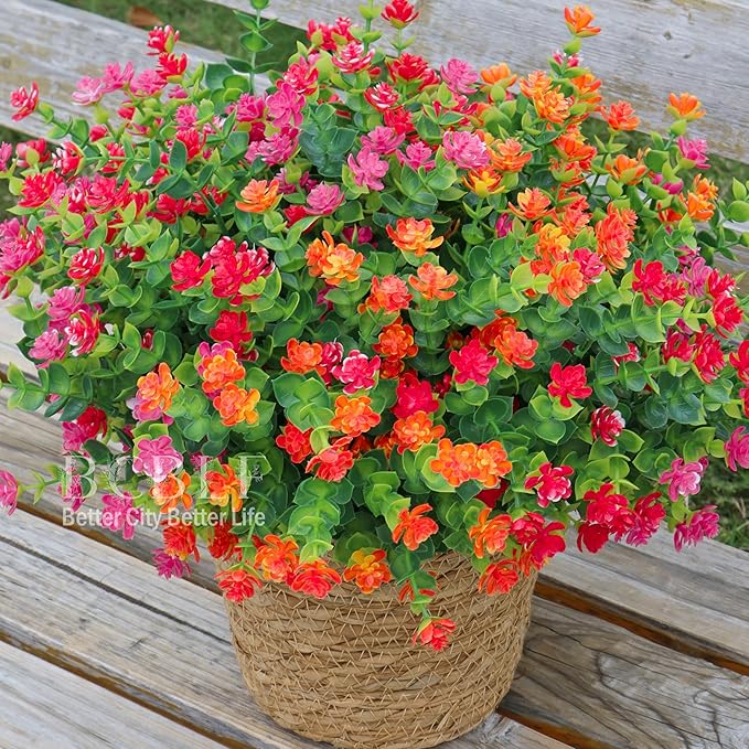BCBLF Artificial Flowers for Outdoors, 12 Bundles UV Resistant Realistic Faux Plants for Outside Porch Planter, Spring Summer Home Garden Decoration, Red