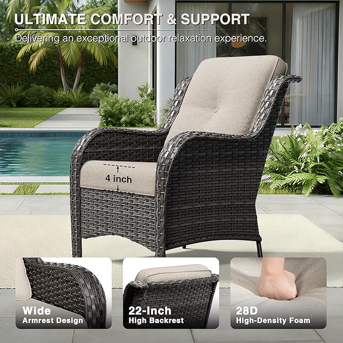 Joyside 7 Piece Wicker Patio Furniture Set, Rattan Patio Chairs with High Back, Deep Seating, Wide Armrest, Thickened Cushions, Outdoor Furniture for Deck, Porch Use