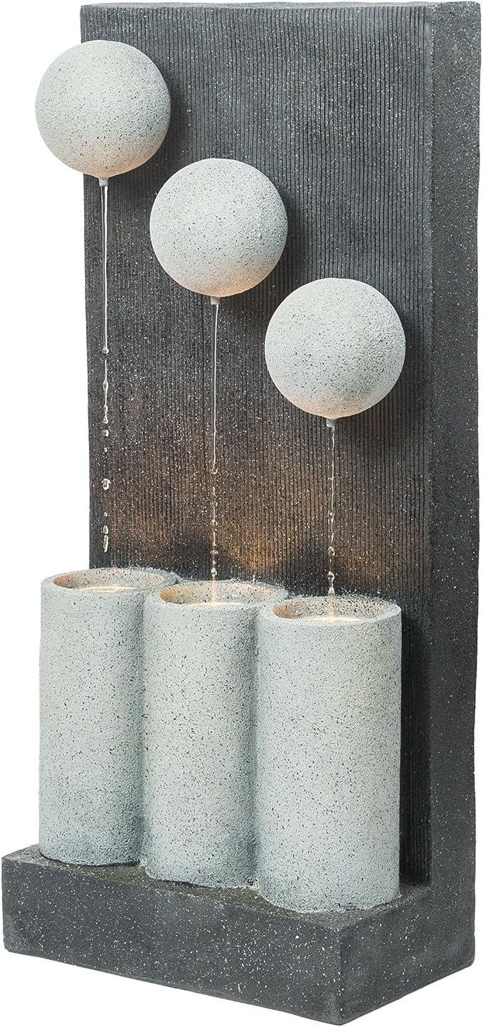 Alpine Corporation 37" Tall Outdoor Floor Calming Infinity Fountain with LED Lights, 3-Tier Modern Water Fountain, Gray