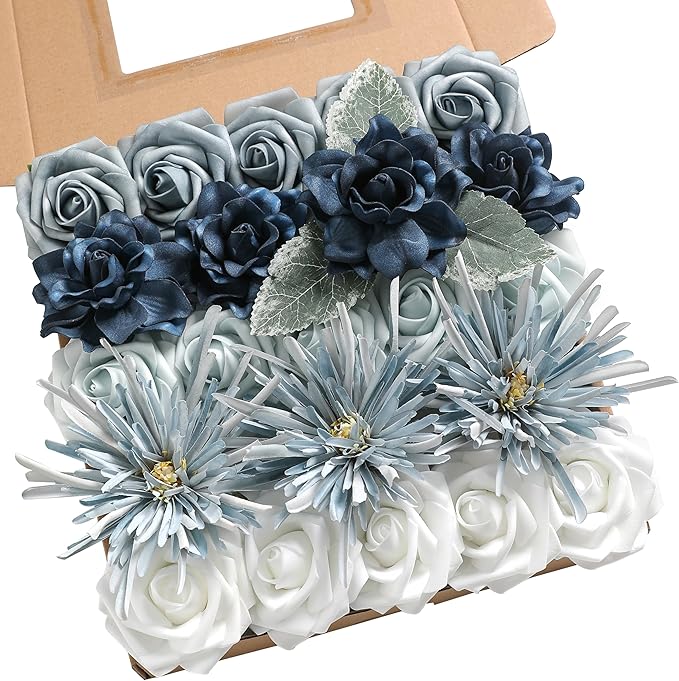 YYHUAWU Artificial Flowers Combo Box Set Gradient Color Flower Leaf with Stems for DIY Wedding Bouquets Centerpieces Baby Shower Party Home Decorations